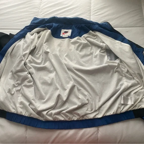 Rare Vintage Nike Jacket Men’s Large 90s Big Center Swoosh Zip Blue Windbreaker - Picture 10 of 16
